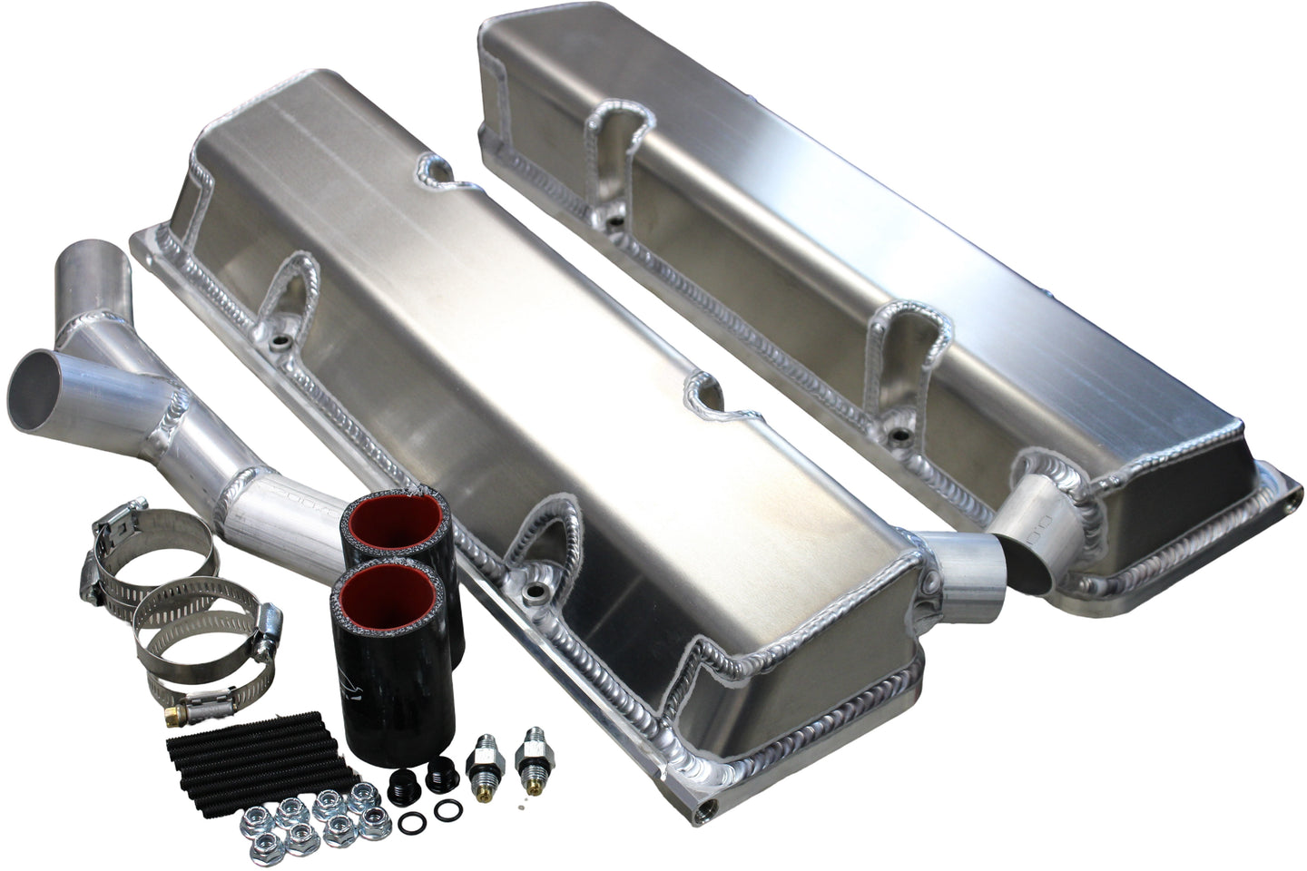 SBC Fab Valve Cover Set Sgl Crossover Breathe