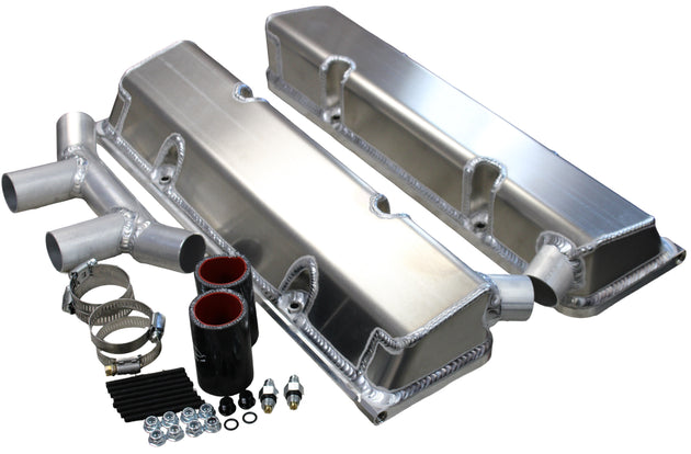 SBC Fab Valve Cover Set Dual Crossover Breather
